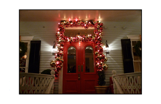 Christmas Red Door with Ornaments