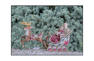 reindeer pulling sleigh with loving couple