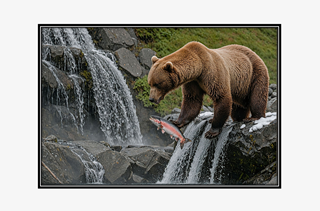 Alaskan bear grabbing salmon