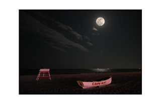 beach, bench, boat and full moon