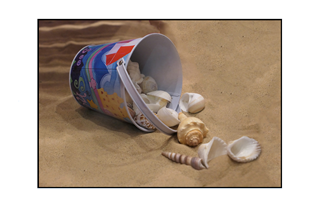 beach sand pail and seahells