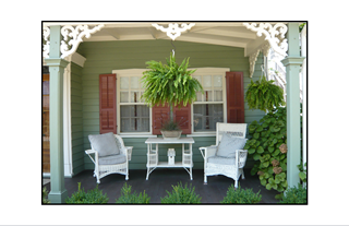 Cape May green porch with 3 piece wicker set