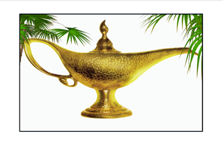 genie lamp with palm branches