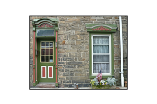 Green Door and green window frame