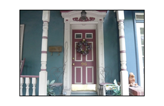 Pink Door Entry to blue house