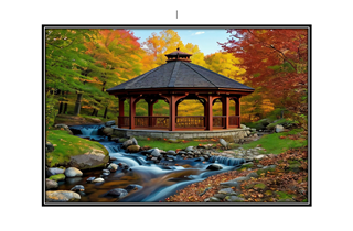 autumn gazebo by stream