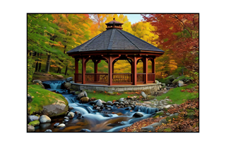 autumn gazebo by a silky stream