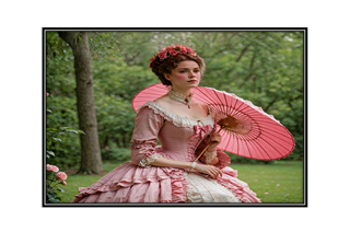 Victorian woman holding pink parasol