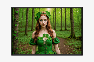beautiful Irish woman adorned with 4 leaf clovers