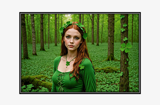 beautiful Irish woman with 4 leaf clovers