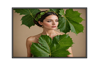 modest woman covered with fig leaves