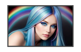 beautiful blue eyed woman with rainbow hair