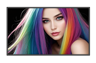 beautiful woman with flowing rainbow hair