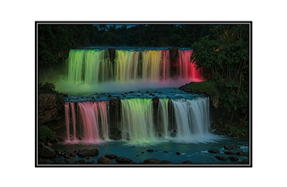  blue red yellow green waterfalls