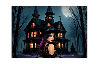 haunted house with beautiful sexy witch