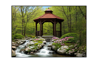 spring gazebo by stream