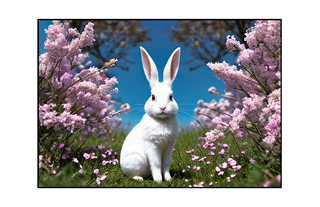 white rabbit with flowers