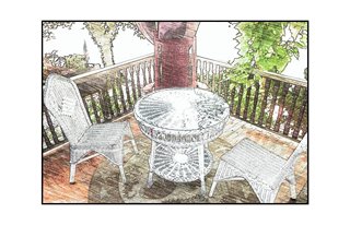 Wicker Table and Chairs on Porch Sketch