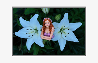 pretty fairy between white lilies