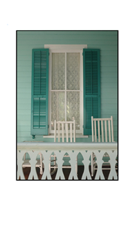 Cape May blue shingles and window shutters