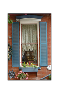 Jim Thorpe red-brick and blue-framed window